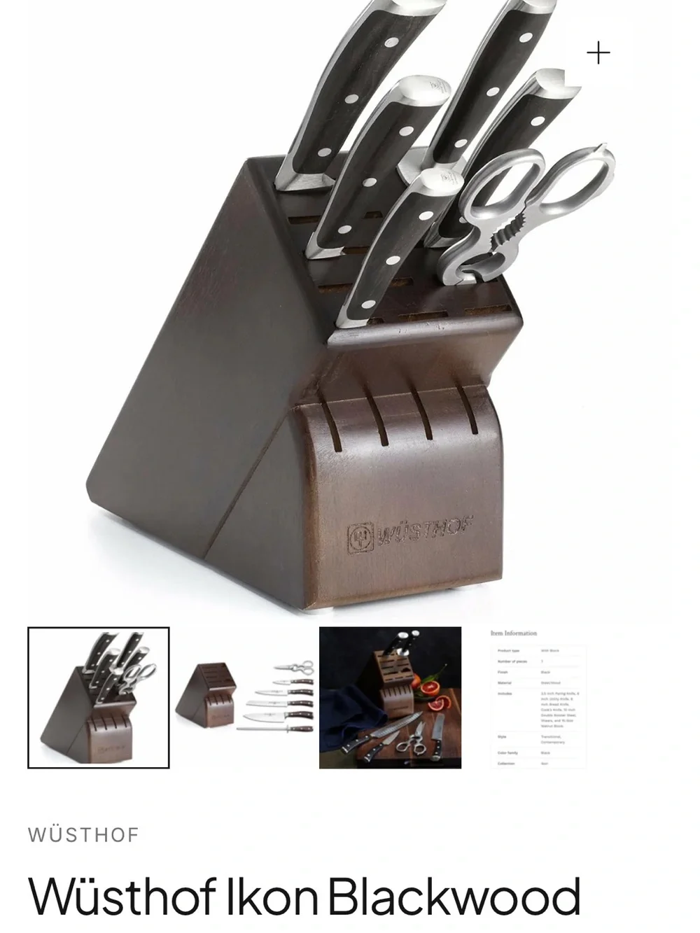 Wüsthof Ikon Knife Block Set – Black Handles, Brown Block